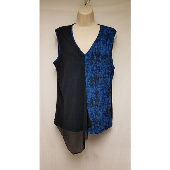 Women's ANNE KLEIN V-Neck Black and Blue Sleeveless Blouse Size 12 NWT - Picture 6 of 11